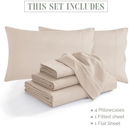 Elegant Comfort Luxury Soft 1500 Premium Hotel Quality Microfiber Wrinkle and Fade Resistant Cozy 6-Piece Bedding Set, Easy All Around Elastic Fitted Sheet, Deep Pocket, Queen, Cream - Image 4