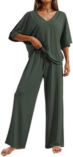 Ekouaer Pajama Sets Womens 2 Piece Short Sleeve Long Pants Pjs Lounge Set by EKOUAER