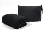 ShezPretty Premium 2in1 Soft Travel Blanket Pillow with Airline Hand Luggage Sleeve and Backpack Clip Airplane (Black) by ShezPretty