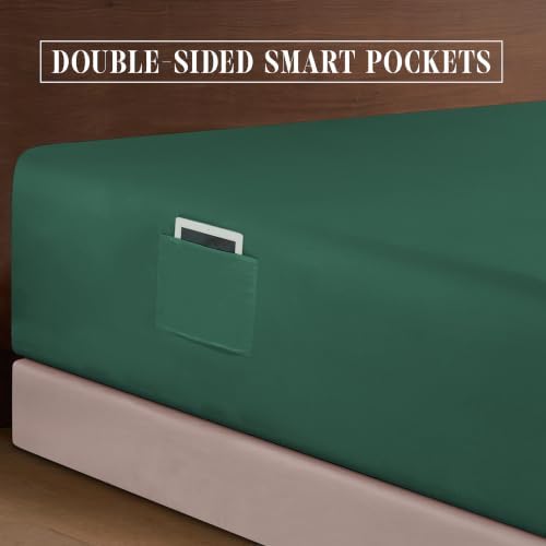 Elegant Comfort 1500 Premium Quality 6-Piece Bed Sheet Set - 18-24 Inch Extra Deep Pocket, Smart Storage Pockets, Wrinkle Free Ultra Soft 6PC Extra Deep Pocket Sheets, King, Hunter Green - Image 6