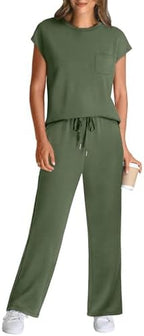 WIHOLL 2 Piece Sets for Women Casual Summer Travel Vacation Outfits Cap Sleeve Lounge Set - Image 2