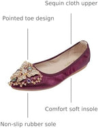 VYKF Womens Ballet Flats Foldable Rhinestone Pointed Toe Wedding Shoes Comfortable Slip on Flat Shoe - Image 3