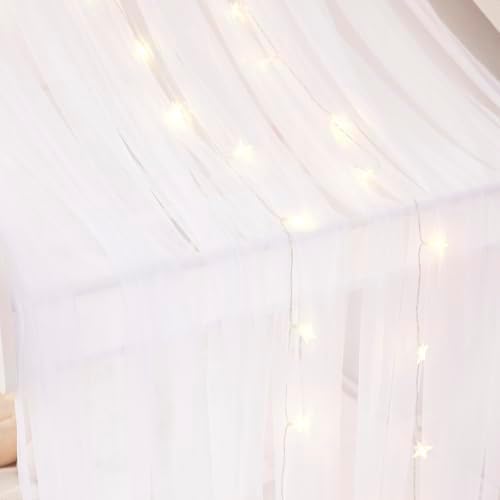 Mengersi Bed Canopy House Canopy Bed Curtains with Lights for Girls Boys,Voile Sheer Window Scarf,Fit for House Metal Floor Twin Full Bed Decorations (White) - Image 5