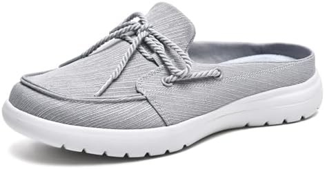Buyrew Mules for Women with Arch Support - Lightweight Washed Cotton Sneaker Mules - Breathable Walking Flats, Comfortable Slip On Shoes for Business Casual, Office, Travel by Buyrew