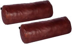 Neck Roll Pillow Cushion Cover, 16x5 Inch Full Moon Round Bolster Pillow Case, Cylinder Soft Lambskin Leather Pillowcase for Head, Spine & Neck Support During Sleep - Tan Pack of 2 by Azrahtraders