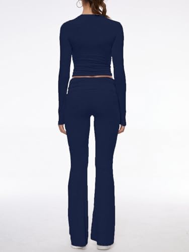 AnotherChill Women's Long Sleeve Top Foldover Flare Pants Lounge Set - Image 3