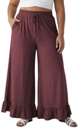 Eytino Womens Plus Size Wide Leg Pants Elastic High Waist Lounge Trouser by Eytino