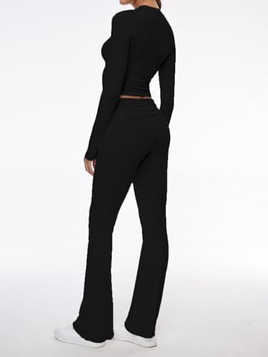 AnotherChill Women's Long Sleeve Top Foldover Flare Pants Lounge Set - Image 4