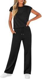 WIHOLL 2 Piece Sets for Women Casual Summer Travel Vacation Outfits Cap Sleeve Lounge Set - Image 3
