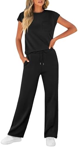 WIHOLL 2 Piece Sets for Women Casual Summer Travel Vacation Outfits Cap Sleeve Lounge Set - Image 3