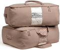 Soft Canvas Storage Bags with Zipper. Thick Breathable, 2pc King/Queen Comforter Organizer. Four Carrying Handles and Window. Large 25x19x9in Bag for Sheets Blankets Bedding Pillows, Clothes (Pink) by VeraMia