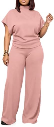 PINSV Women's Fleece Lined 2 Piece Set Wide Leg Pants by PINSV