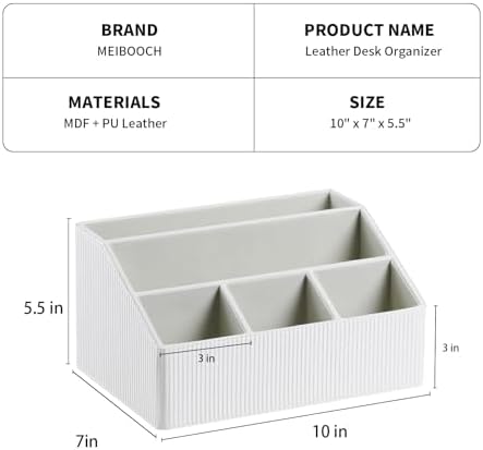 PU Leather Desk Organizer, Remote Control Holder, Ivory - Image 4