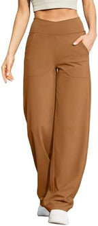 G4Free EverGoing Wide Leg Yoga Pants for Women Crossover Waist with Pockets by G4Free
