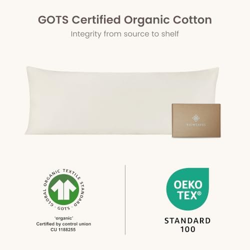 Bioweaves 100% Organic Cotton Body Pillow Cover for Body Pillowcases 300 Thread Count Soft Sateen Weave GOTS Certified with Zipped Closure - 21" x 54", Cream, Pack of 2 - Image 6