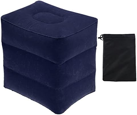 PATIKIL Travel Foot Rest Pillow, Inflatable Foot Rest Mat Adjustable 3 Layers Height Sleep Flights Leg Rest Pillow for Airplane Train Office, Navy Blue by PATIKIL