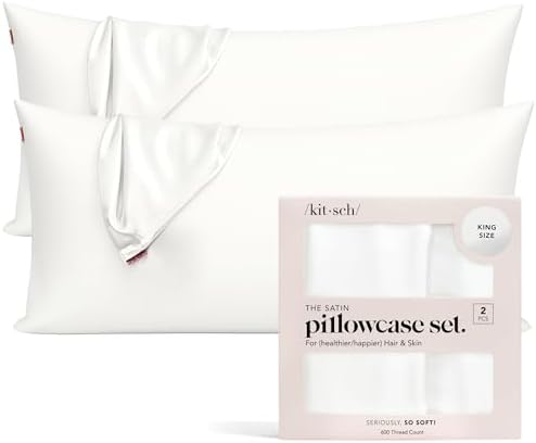 Kitsch Satin Pillowcase with Zipper - 2 pcs King Size, Ivory by Kitsch