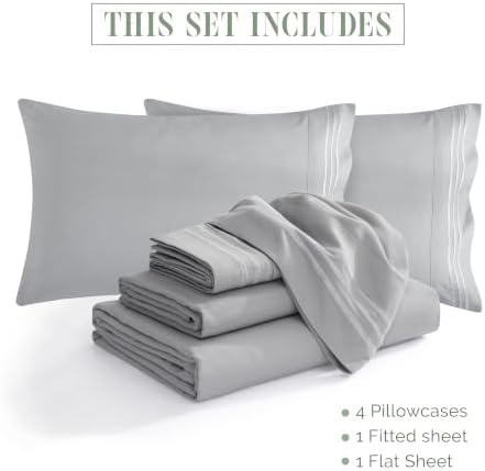 Elegant Comfort 1500 Premium Quality 6-Piece Bed Sheet Set - 18-24 Inch Extra Deep Pocket, Smart Storage Pockets, Wrinkle Free Ultra Soft 6PC Extra Deep Pocket Sheets, King, Silver Gray - Image 4