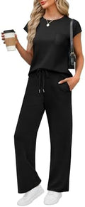 WIHOLL 2 Piece Sets for Women Casual Summer Travel Vacation Outfits Cap Sleeve Lounge Set by WIHOLL