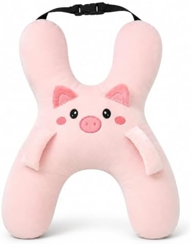 Ride Nuzzle Pillow, Plush Animal Car Travel Cushion with Adjustable Headrest Strap for Passenger Seats，Pink by Unknown