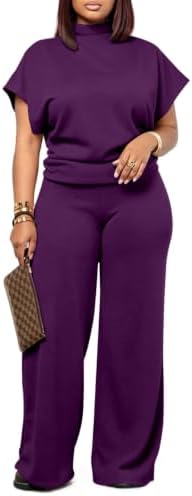 PINSV Women's Fleece Lined 2 Piece Set Wide Leg Pants - Image 2