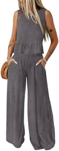 Dokotoo Womens 2 Piece Outfits Tank Tops Elastic Waist Wide Leg Pants Sets by Dokotoo