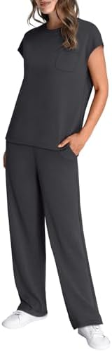 WIHOLL 2 Piece Sets for Women Casual Summer Travel Vacation Outfits Cap Sleeve Lounge Set - Image 4