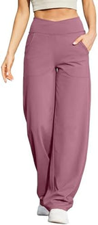 G4Free EverGoing Wide Leg Yoga Pants for Women Crossover Waist with Pockets by G4Free