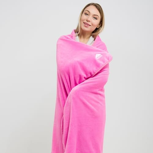 BlueHills Premium Soft Travel Blanket Pillow Value Pack Set of 2 Airplane Flight Blanket Throw in Carry Case with Luggage Belt & Backpack Clip, Travel Must Haves for Frequent Flyers, Pink & Beige - Image 4