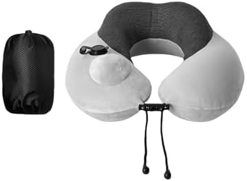 Inflatable U-Shaped Travel Pillow with Velvet Cover Unisex Cotton Stuffed Travel Neck Pillow for Airplane Train Office Nap by Amamcy