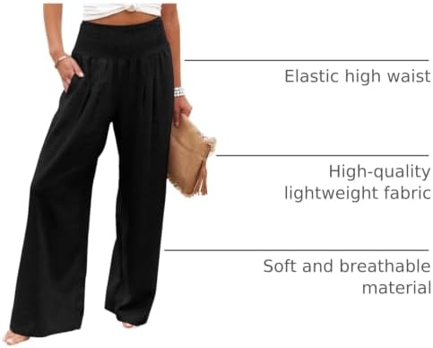 Angerella Womens Elastic High Waisted Palazzo Pants Casual Wide Leg Long Lounge Pant Trousers with Pocket - Image 4