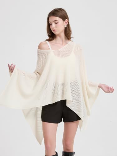 ACUSHLA 100% Merino Wool Women Poncho Shawl Wrap Sweater Cape Sheer Top - Image 3