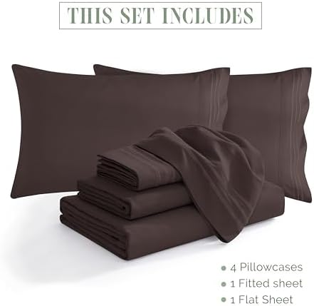 Elegant Comfort Luxury Soft 1500 Premium Hotel Quality Microfiber Wrinkle and Fade Resistant Cozy 6-Piece Bedding Set, Easy All Around Elastic Fitted Sheet, Deep Pocket, Queen, Chocolate Brown - Image 4