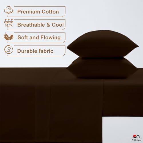 ARlinen Full XL Sheet Set, 4 Piece Egyptian Cotton, 10-Inch Deep, Chocolate - Image 2