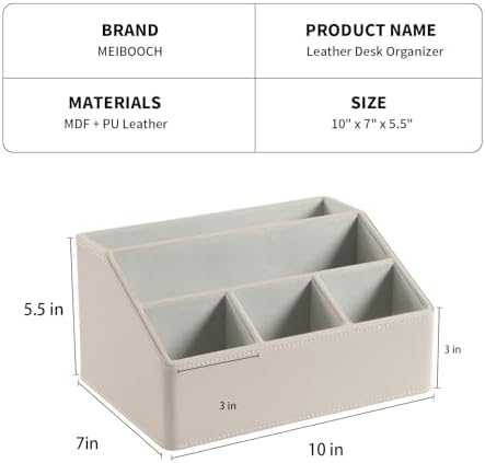 PU Leather Desk Organizer, Remote Control Holder, Dark Beige - Image 4