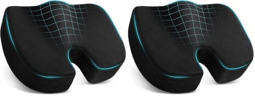 TushGuard Office/Car Seat Cushion, Non-Slip Sciatica & Back Coccyx Tailbone Pain Relief Chair Pad, Memory Foam Butt Pillow for Computer Desk, Wheelchair, Driving (Black) (Pack of 2) by TushGuardSeatCushonsPillows
