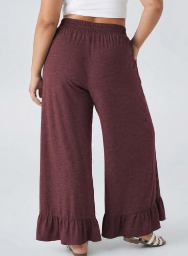 Eytino Womens Plus Size Wide Leg Pants Elastic High Waist Lounge Trouser - Image 2