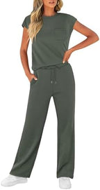 WIHOLL 2 Piece Sets for Women Casual Summer Travel Vacation Outfits Cap Sleeve Lounge Set - Image 3