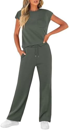 WIHOLL 2 Piece Sets for Women Casual Summer Travel Vacation Outfits Cap Sleeve Lounge Set - Image 3