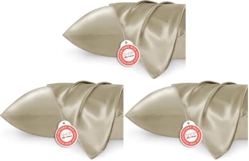 Bedsure Satin Pillowcases, Similar to Silk Pillow Cases Queen Size Set of 6, Pillow Case for Sleeping Women with Envelope Closure, Gifts for Women Men, Khaki, 20x30 Inches, 6pcs by BEDSURE