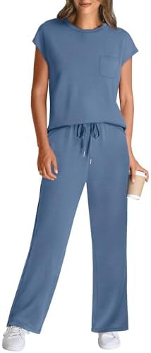 WIHOLL 2 Piece Sets for Women Casual Summer Travel Vacation Outfits Cap Sleeve Lounge Set - Image 2