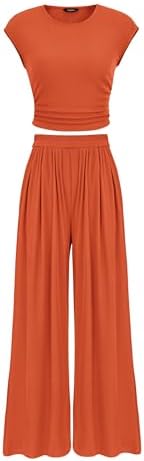 PRETTYGARDEN Women Summer 2 Piece Ribbed Knit Lounge Sets by PRETTYGARDEN