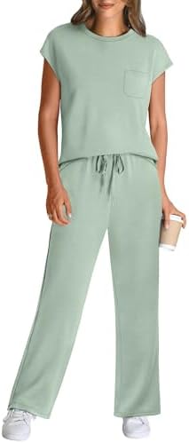 WIHOLL 2 Piece Sets for Women Casual Summer Travel Vacation Outfits Cap Sleeve Lounge Set - Image 2