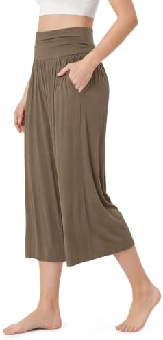 ODODOS Women's Wide Leg Palazzo Lounge Cropped Pants with Pockets Light Weight Comfy Pajama Capri Pants-20/22"/ 24" Inseam by ODODOS