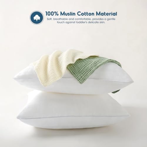 GRSSDER Toddler Pillow Set of 2 with 2 Pillowcases – 13x18 Soft, Breathable Cotton Muslin Kids Pillow for Sleeping, Travel, Preschool Nap, Multiple Color for Boys and Girls Age 2 to 5 - Image 2
