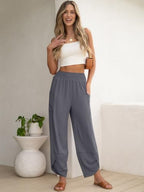 ANRABESS Womens Wide Leg Palazzo Capri Barrel Pants Cropped Trousers - Image 2