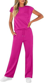WIHOLL 2 Piece Sets for Women Casual Summer Travel Vacation Outfits Cap Sleeve Lounge Set - Image 3