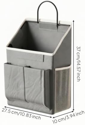 Hanging Bedside Storage Organizer Multi-Compartment Bedside Storage Bag with Mesh Pockets Space-Saving Textile Hanging Organizer with Metal Hook, Gray - Image 5