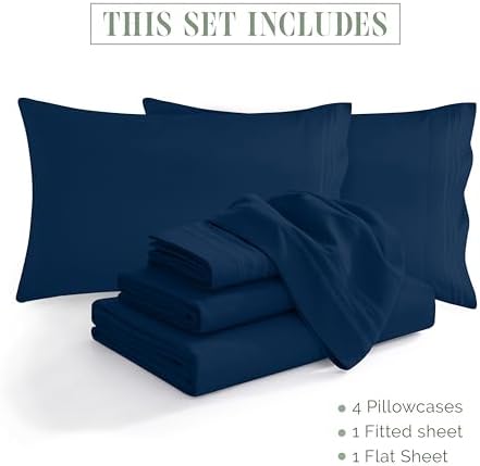 Elegant Comfort 1500 Premium Quality 6-Piece Bed Sheet Set - 18-24 Inch Extra Deep Pocket, Smart Storage Pockets, Wrinkle Free Ultra Soft 6PC Extra Deep Pocket Sheets, California King, Navy Blue - Image 4