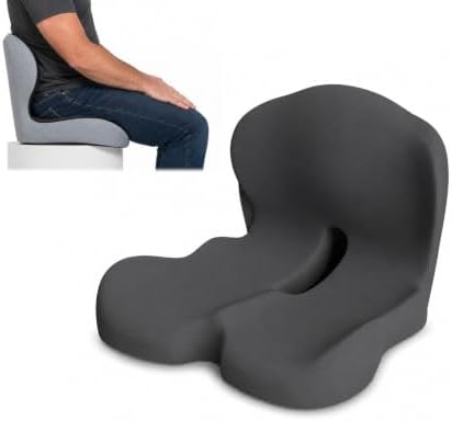 Orthopedic Seat Cushion – L-Shaped Lumbar Support Memory Foam Comfort for Long Sitting, Ergonomic Support for Office Chair, Wheelchair, Car & Travel (Black,1) by Gueyi